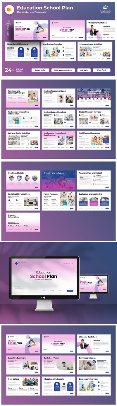 教育 学校计划PPT模板 (PPTX)