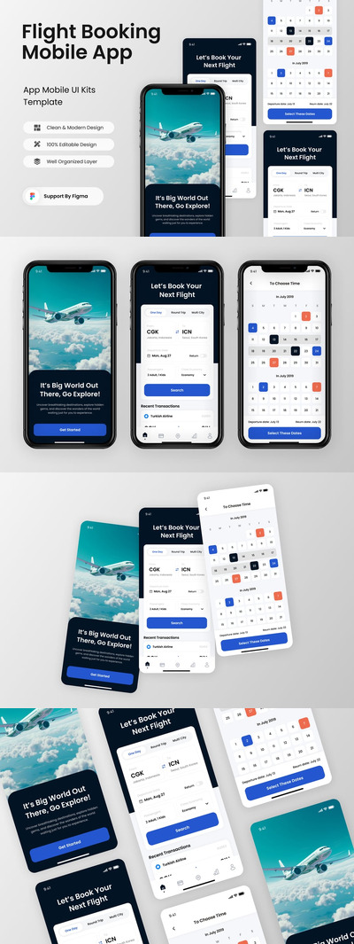 航班预订移动应用APP UI KIT (FIG)