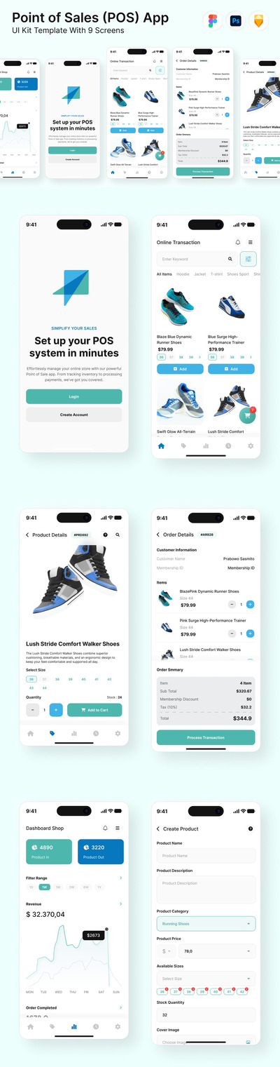 销售点POS应用APP UI KIT (FIG,PSD,SKETCH)