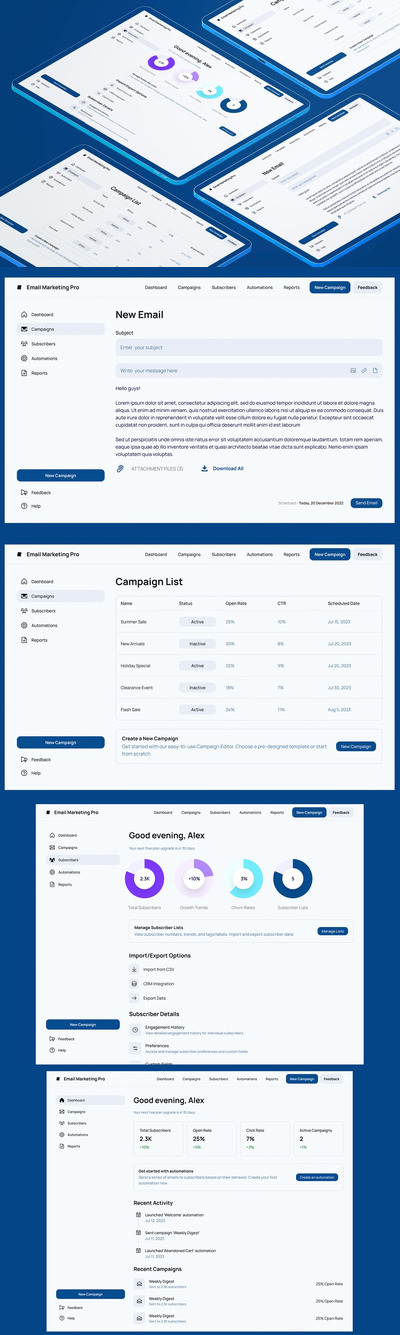 电子邮件营销活动分析仪表板CMS (FIG,XD,SVG,SKETCH,PSD)