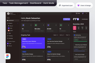 Tazz - 任务管理 - 仪表板 - 深色模式 (FIG)