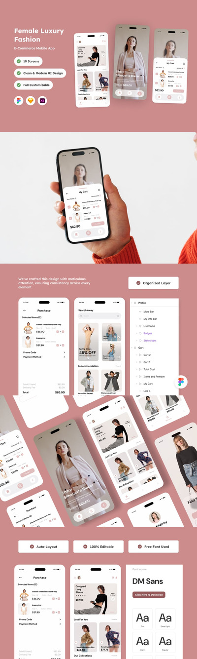 奢侈品时尚电子商务移动应用APP UI KIT (FIG,SKETCH,XD)