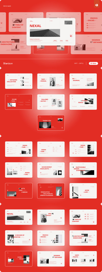 白色红色极简主义投资组合建筑师PPT模板 (PPT,PPTX)