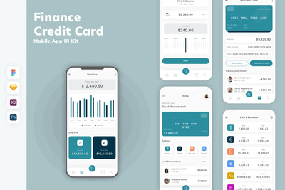 财务和信用卡移动应用 APP UI KIT (SKETCH,FIG,XD,PSD)