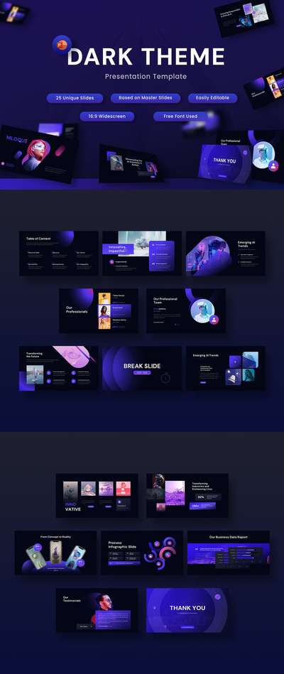 暗黑主题作品展示PPT模板 (PPTX)