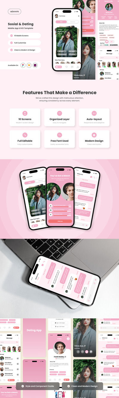 现代社会和约会应用APP UI KIT (FIG,SKETCH,XD)