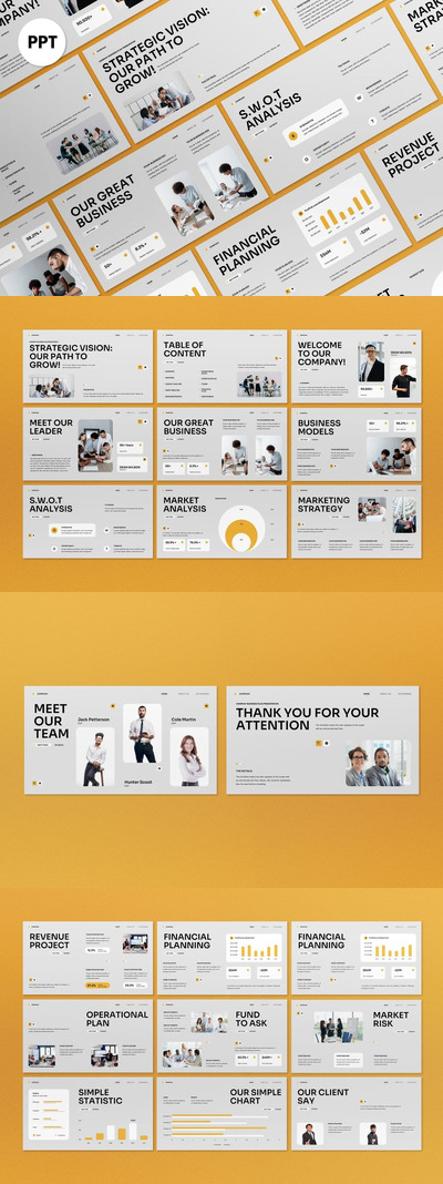 白色黄色现代商业计划PPT模板 (PPT,PPTX)