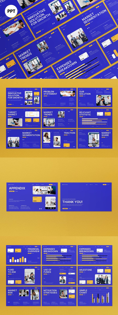 蓝色的黄色投资者PPT模板 (PPT,PPTX)