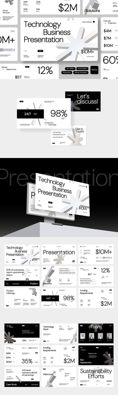 3D变形动画技术业务PPT模板 (PPTX)
