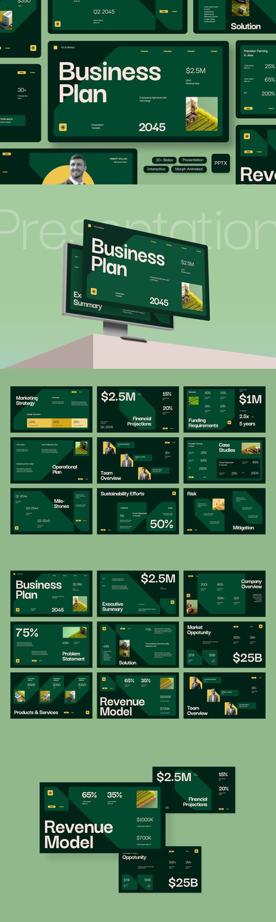 变形互动农业业务计划PPT模板 (PPTX)