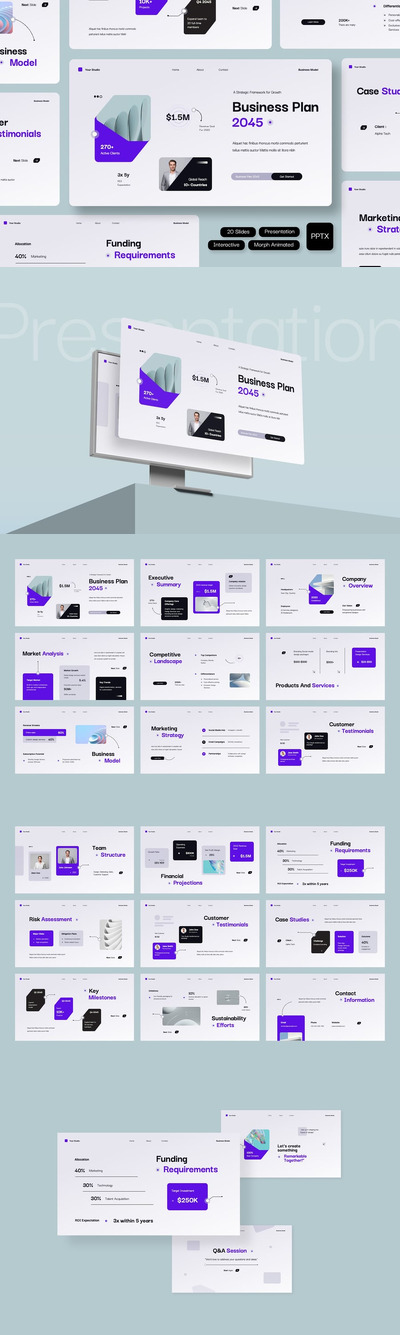 互动蓝色技术业务计划PPT模板 (PPTX)