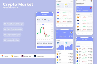 加密市场移动应用APP UI KIT (SKETCH,FIG,XD,PSD)