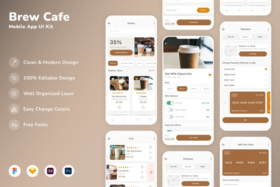 咖啡主题的APP UI KIT (SKETCH,FIG,XD,PSD)