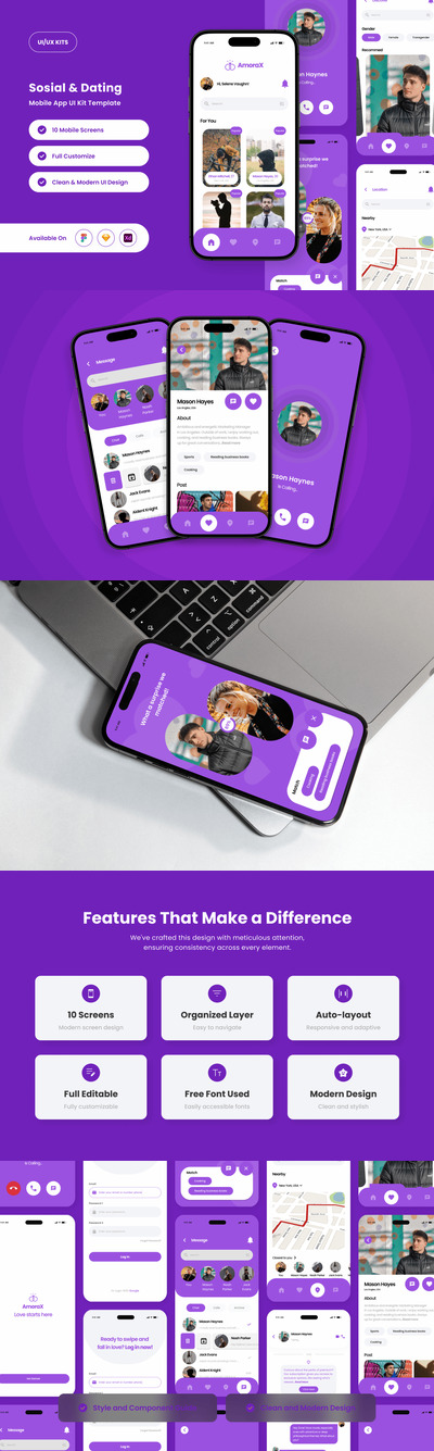未来派社会与约会应用APP UI KIT (FIG,SKETCH,XD)