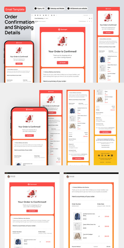 订购确认和运输电子邮件模板 (FIG,XD)