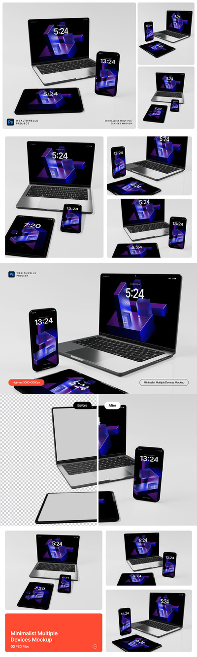 极简主义多个设备样机 (PSD)