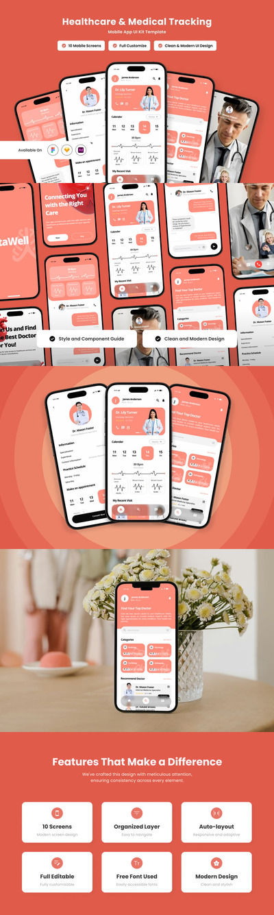 医疗和医疗跟踪手机APP UI KIT (FIG,SKETCH,XD)