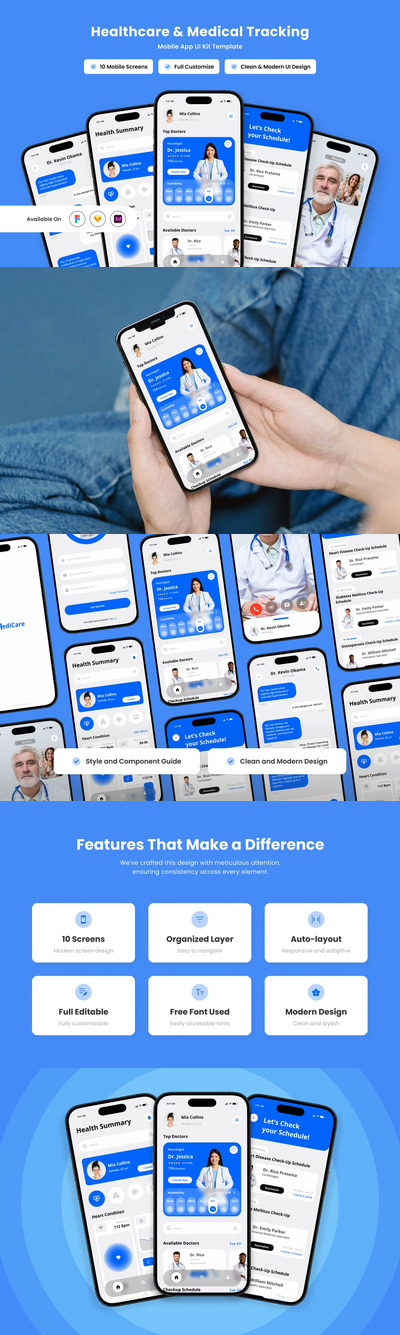 医疗保健跟踪移动应用APP UI KIT (FIG,SKETCH,XD)