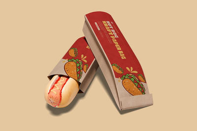 热狗卡夫纸托盘样机 (PSD)