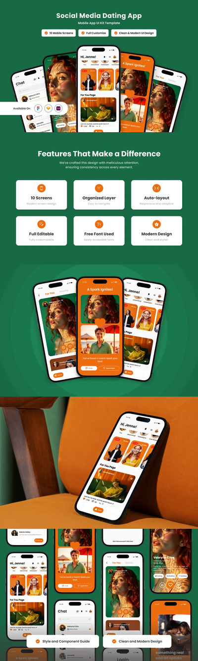 充满活力的社交约会应用APP UI KIT (FIG,SKETCH,XD)