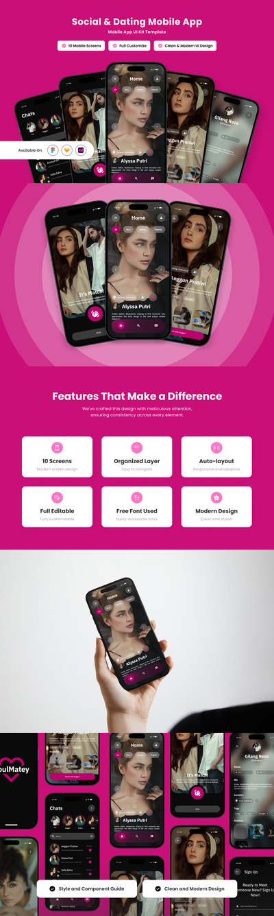 下一代社交约会应用APP UI KIT (FIG,SKETCH,XD)