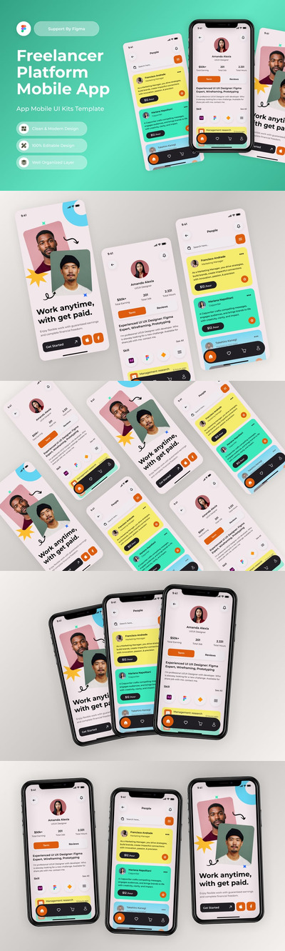 自由职业者平台移动应用APP UI KIT (FIG)