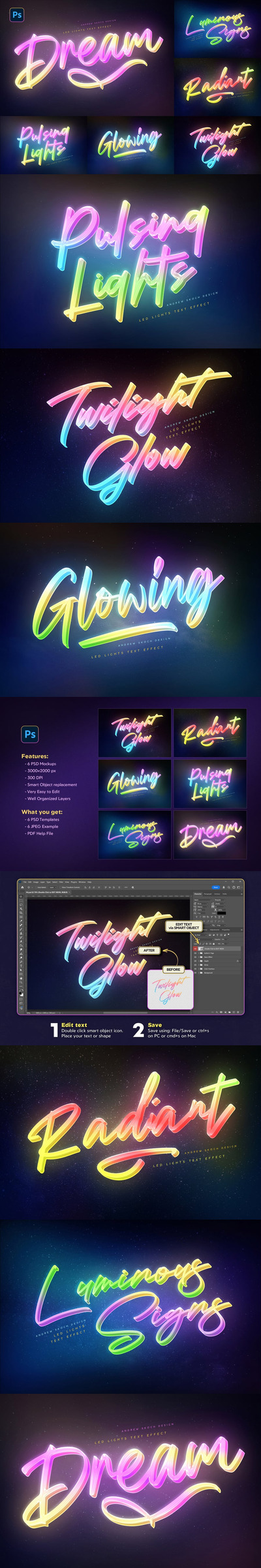 梦幻灯文字效果样机 (PSD,PDF)