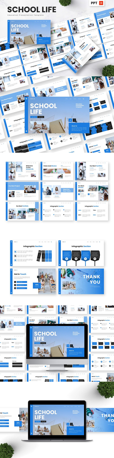 学校生活 - 教育PPT模板 (PPTX)