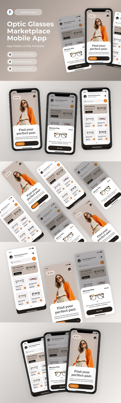 光眼镜市场移动应用APP UI KIT (FIG)
