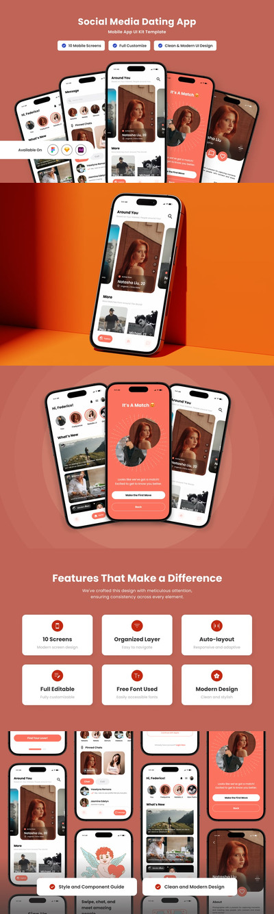 社交和约会移动应用APP UI KIT (FIG,SKETCH,XD)