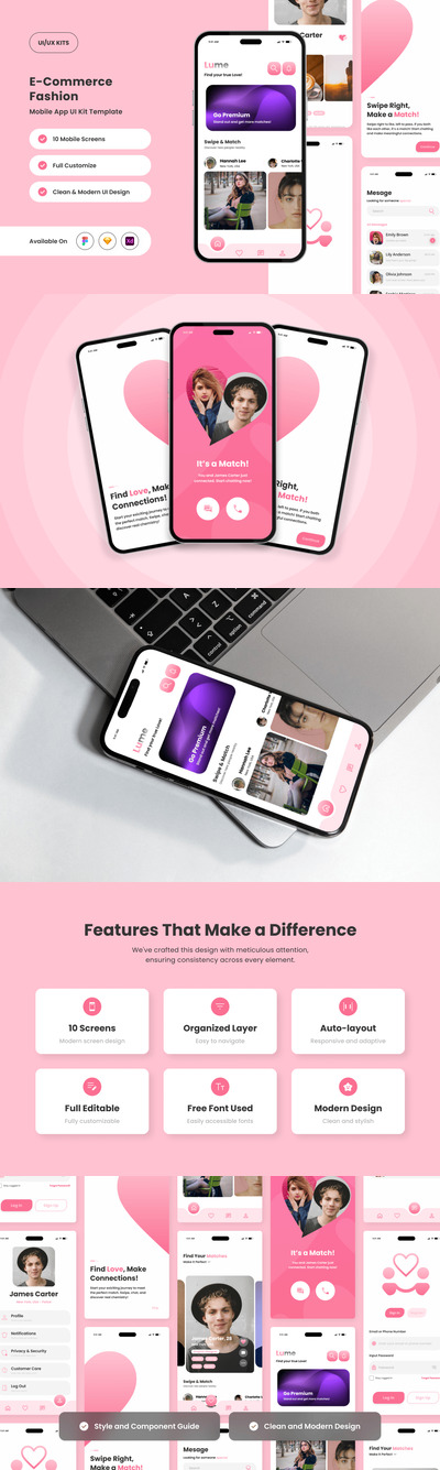 充满活力的社交和约会应用APP UI KIT (FIG,SKETCH,XD)