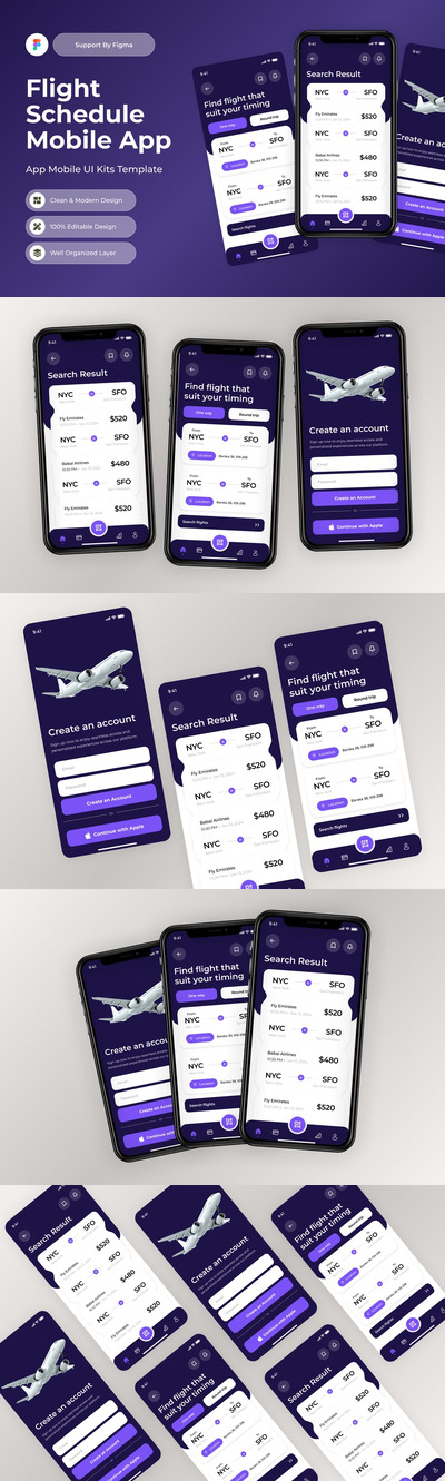 飞行计划航班计划移动应用APP UI KIT (FIG)