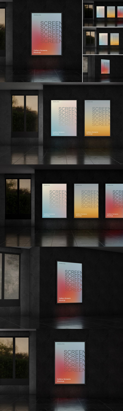 画廊海报广告屏幕模型样机 (PSD,PDF)