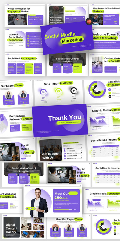 社交媒体营销PPT模板 (PPTX)