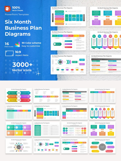 六个月的商业计划图PPT模板 (PPTX)