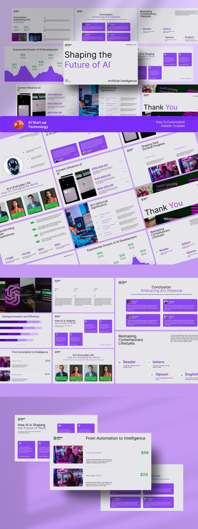 AI创业启动技术PPT模板 (PPTX)