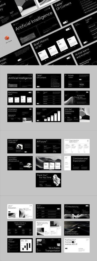 黑白现代人工智能PPT模板 (PPT,PPTX)
