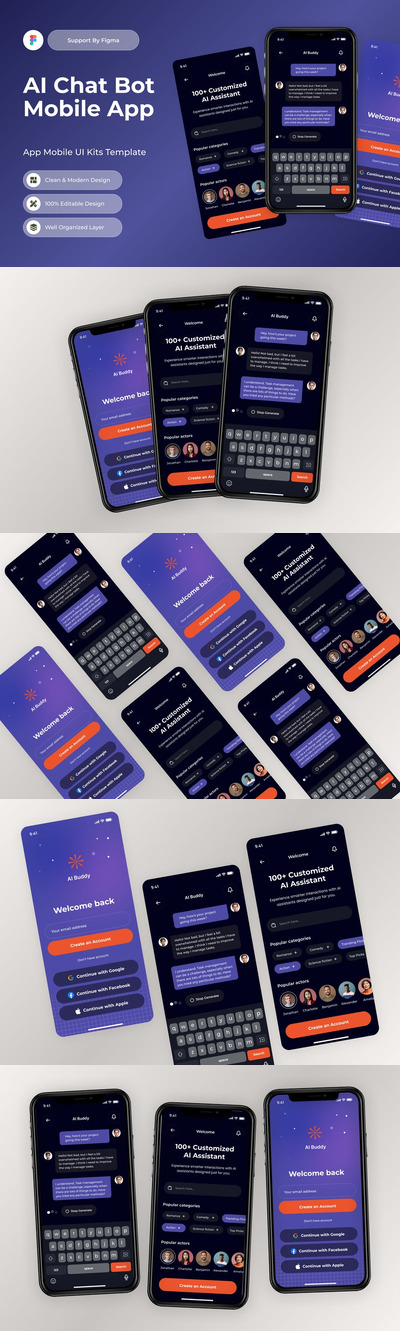 AI好友-AI聊天机器人移动应用APP UI KIT (FIG)