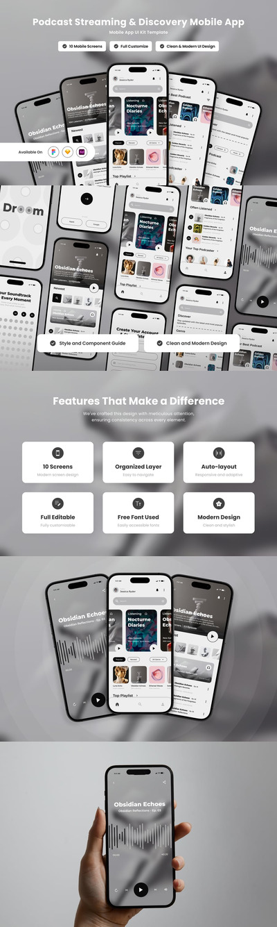 干净而优雅的播客APP UI KIT (FIG,SKETCH,XD)