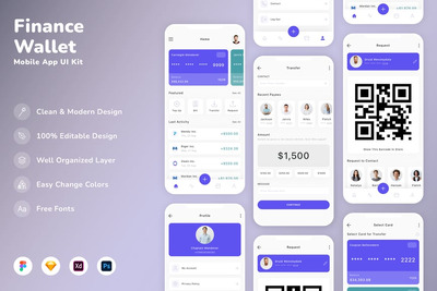 金融和钱包移动应用UI套件APP UI KIT (SKETCH,FIG,XD,PSD)