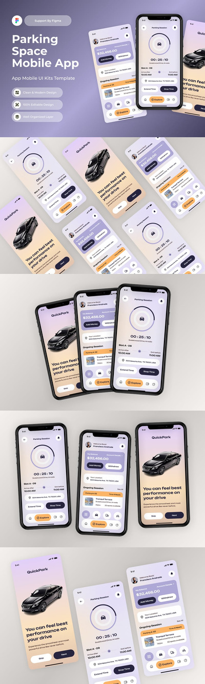 停车场停车停车空间移动应用APP UI KIT (FIG)