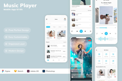 音乐播放器移动应用APP UI KIT (SKETCH,FIG,XD,PSD)
