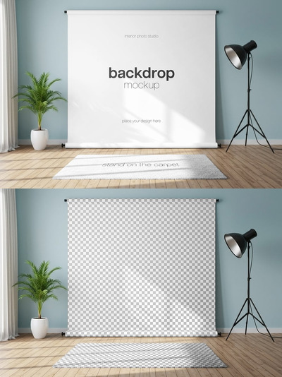 带有背景模型的室内照片录音室样机 (PSD)