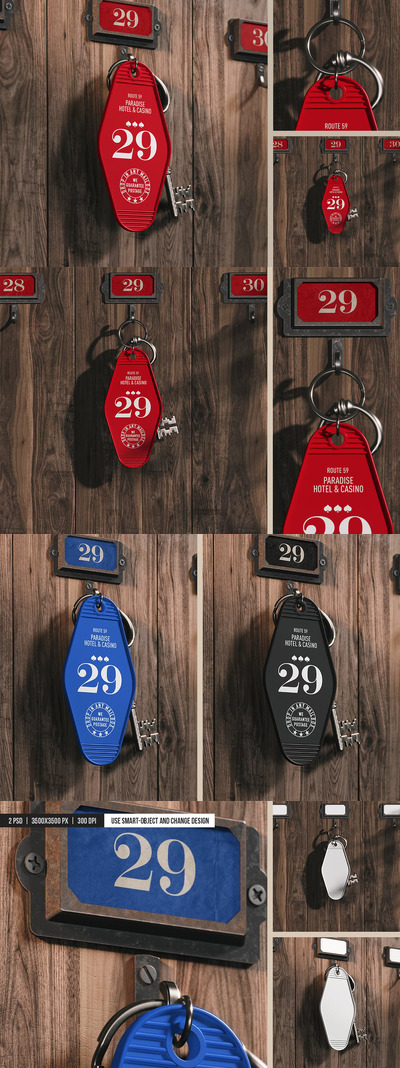 酒店钥匙圈挂在钥匙架模型样机 (PSD)