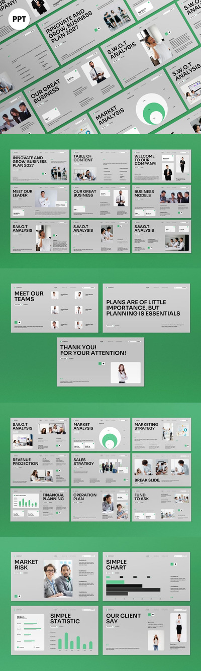 绿色现代商业计划PPT模板 (PPT,PPTX)