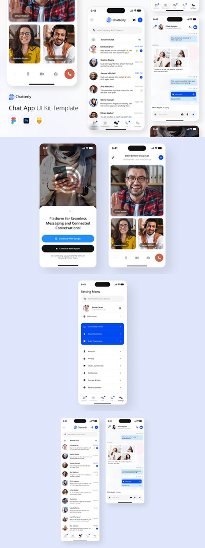 聊天移动应用APP UI KIT (FIG,PSD,SKETCH)