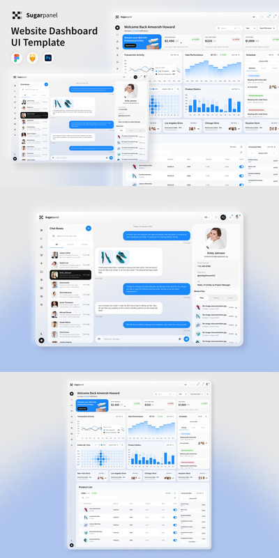 网站管理仪表板面板 (FIG,PSD,SKETCH)