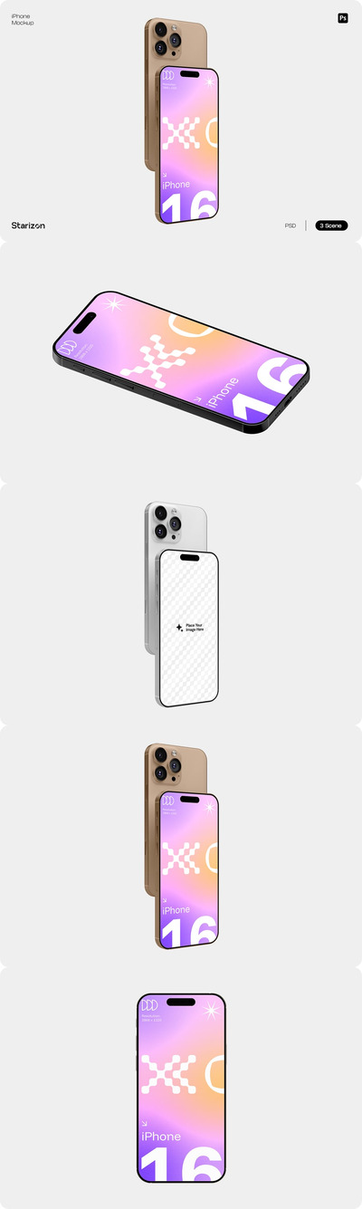 iPhone 16 Pro Max 手机模型样机 (PSD)