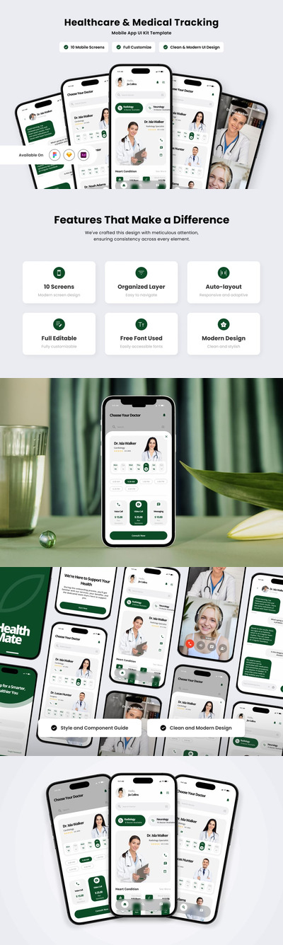 医疗保健和医疗跟踪手机APP UI KIT（FIG,SKETCH,XD）