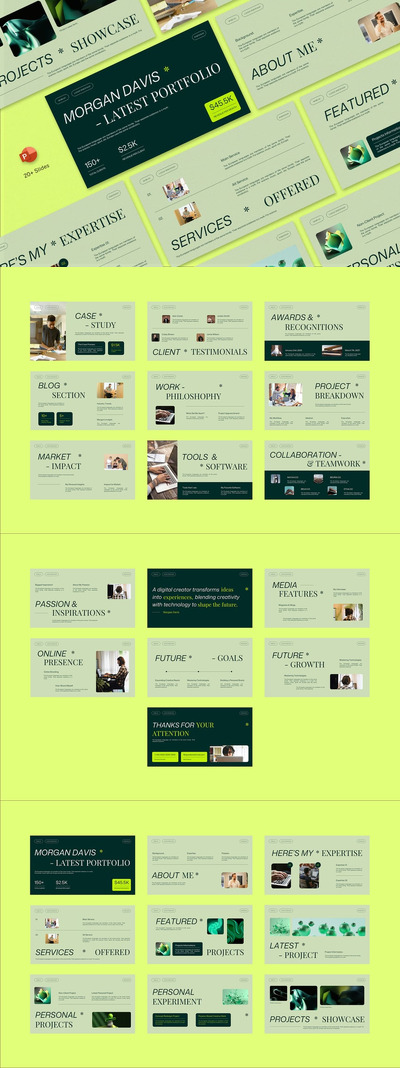 绿色现代数字创造者投资组合PPT模板 (PPTX,PPT)